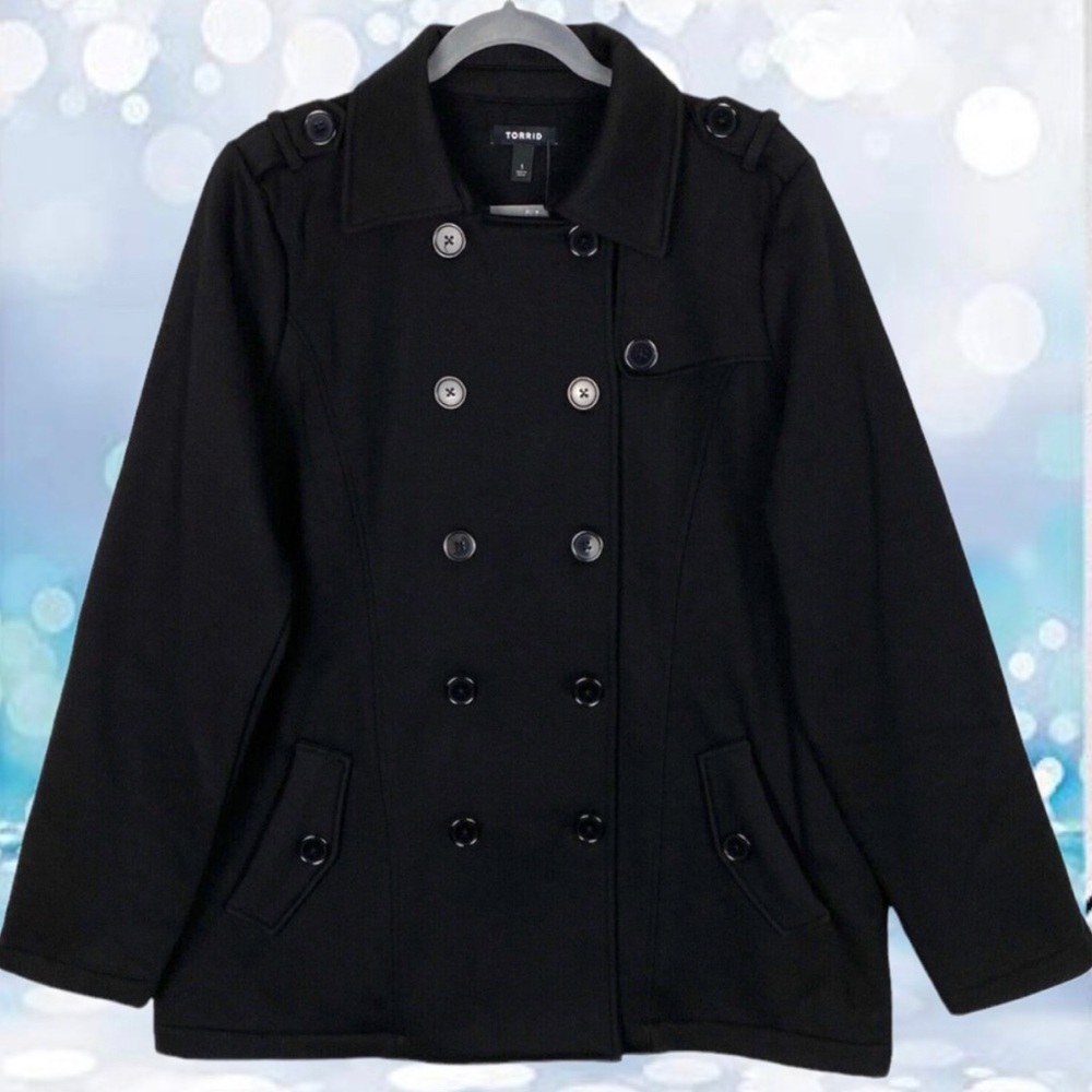 Torrid Black Fleece Peacoat Jacket Sizes: 1 1XL NEW - Picture 8 of 16